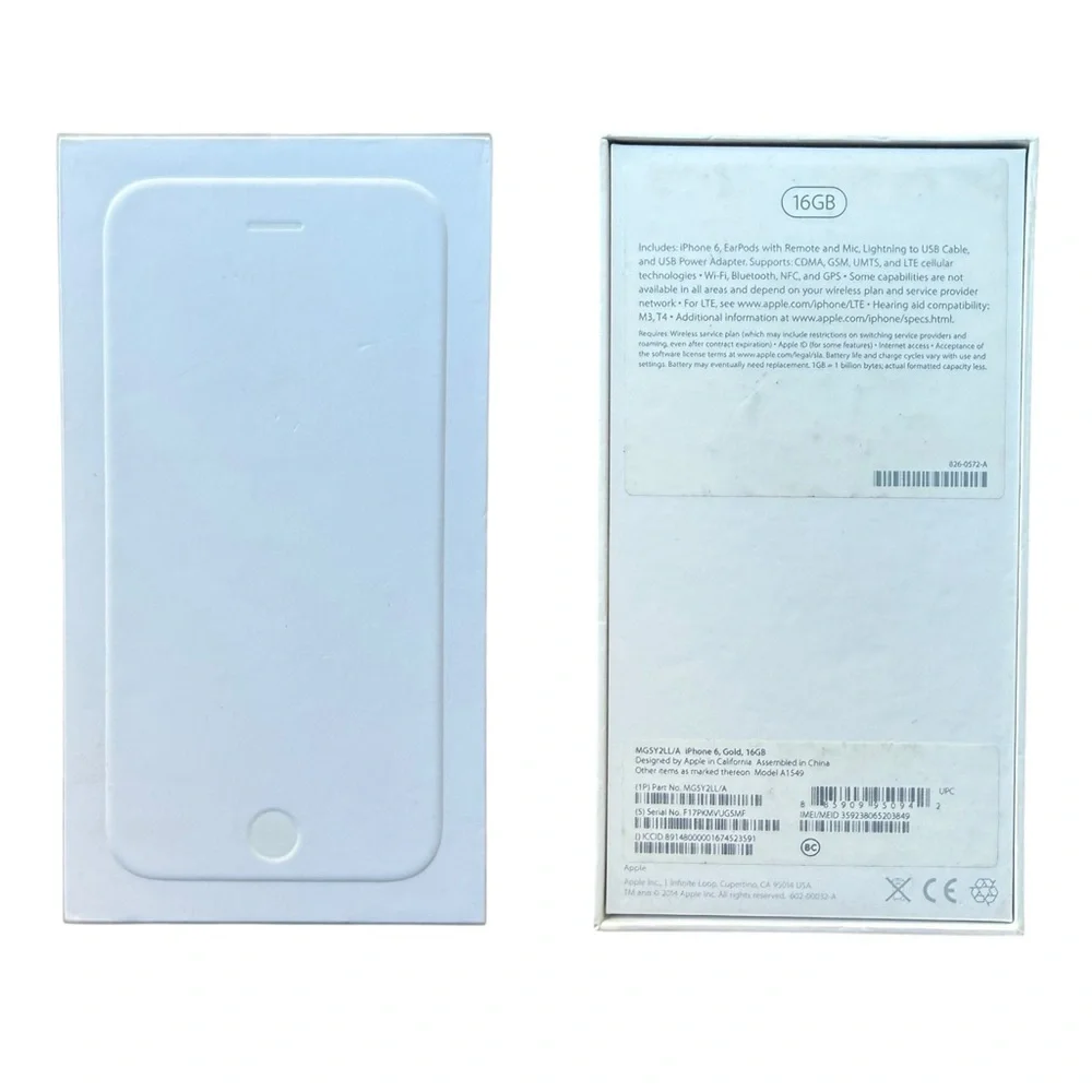 EMPTY BOX ONLY Apple iPhone 6 Original Genuine Apple Gold 16GB Box sticker decal